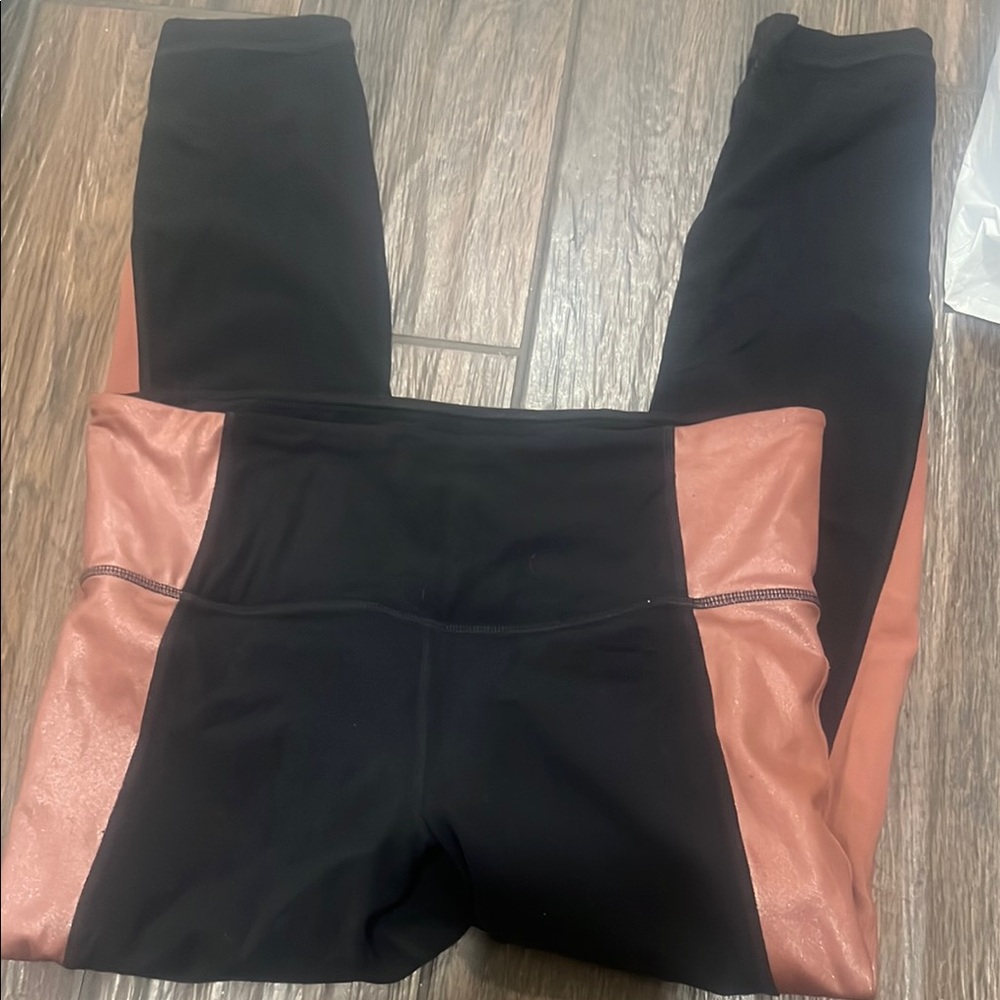 Athleta Black and Pink Color-Block Leggings